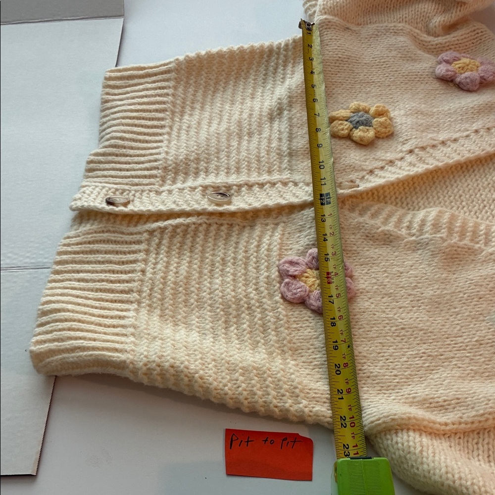 Vine Tree Cream Cardigan with3 D Floral Accents - Picture 11 of 11